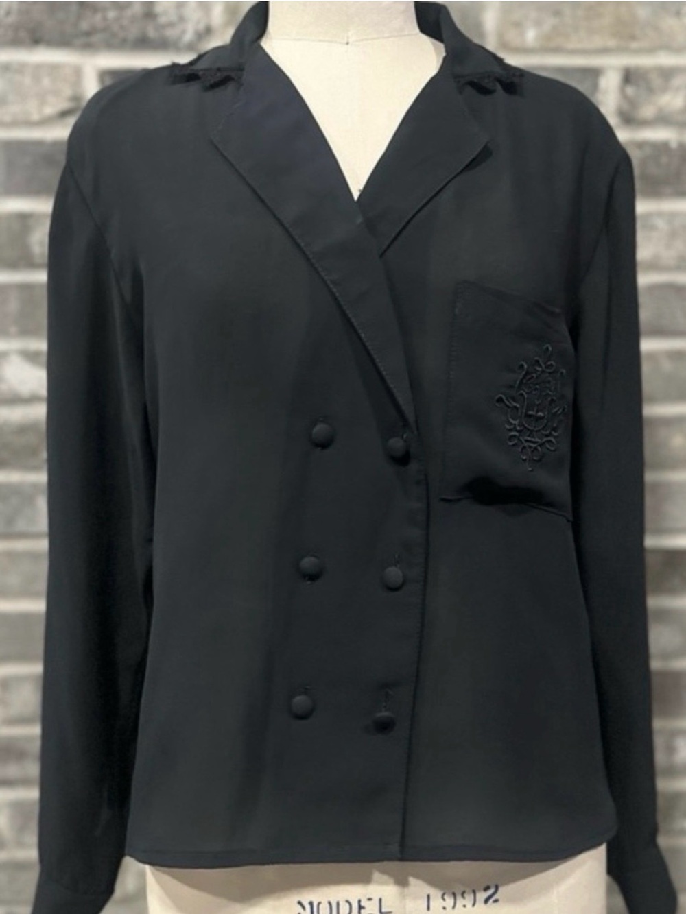 Vintage Charlotte Van Horne Black Double Breasted Blouse Goth Size 8